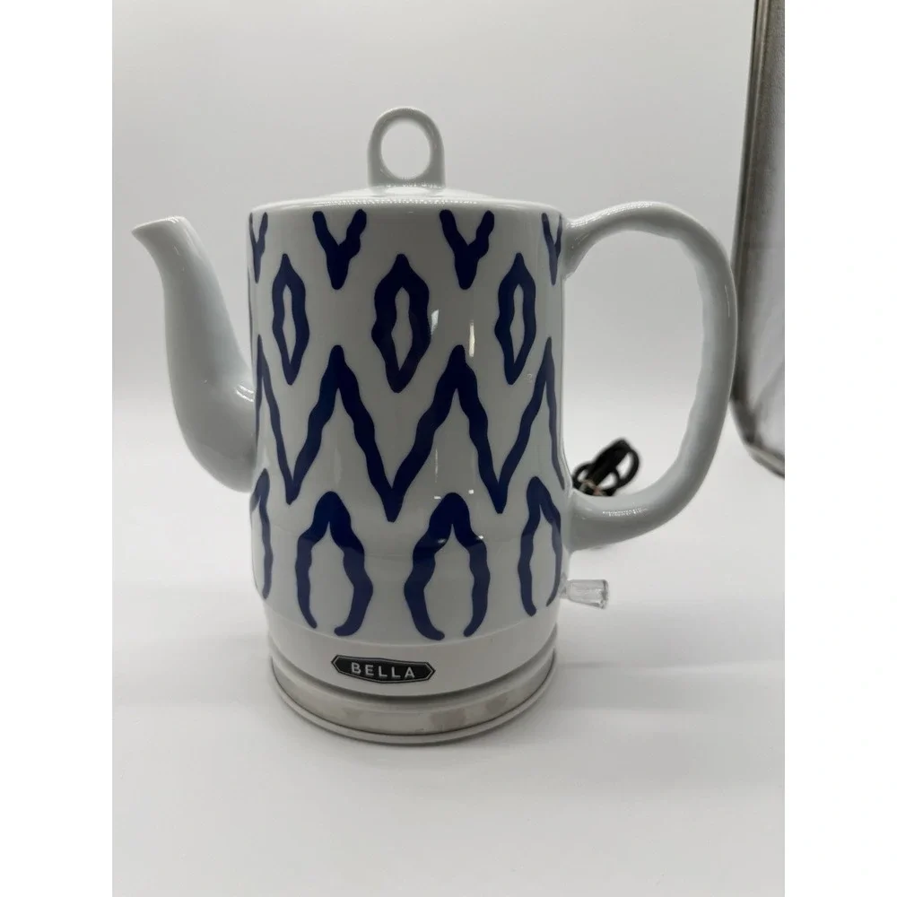 Bella Ceramic Electric Kettle 1.2L Blue White Excellent Ikat Pattern